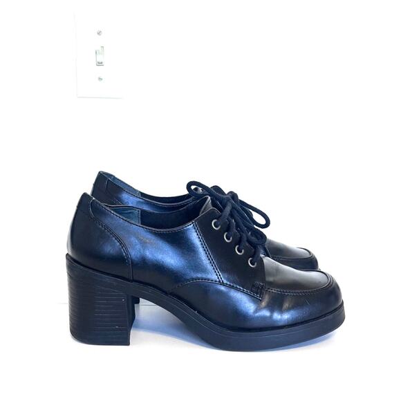Mudd Shoes - Vintage Y2K Mudd Chunky Platform Oxford Womens Shoes Size 8.5 Black Lace Up Goth